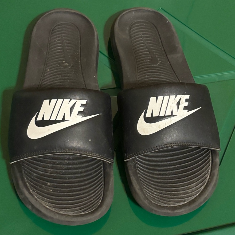 Nike Black Slides with White Logo